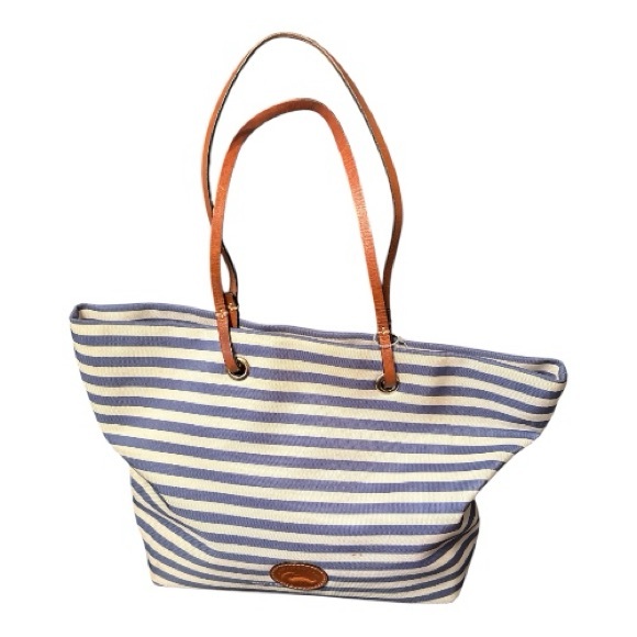 Dooney & Bourke Blue and White Striped Tote - Picture 1 of 1